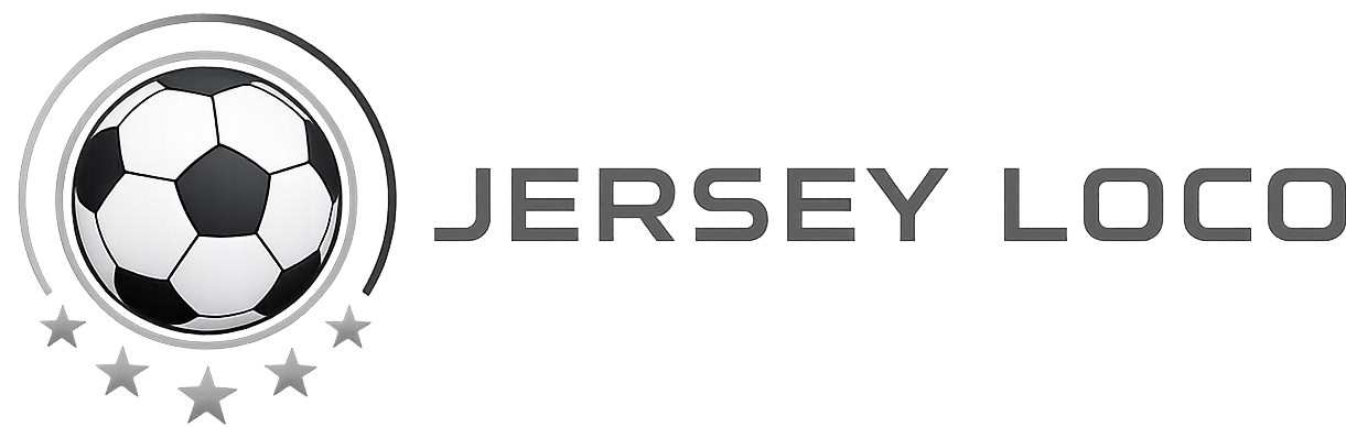 Logo featuring a black and white soccer ball surrounded by arcs and five stars below, with the text 'JERSEY LOCO' to the right.